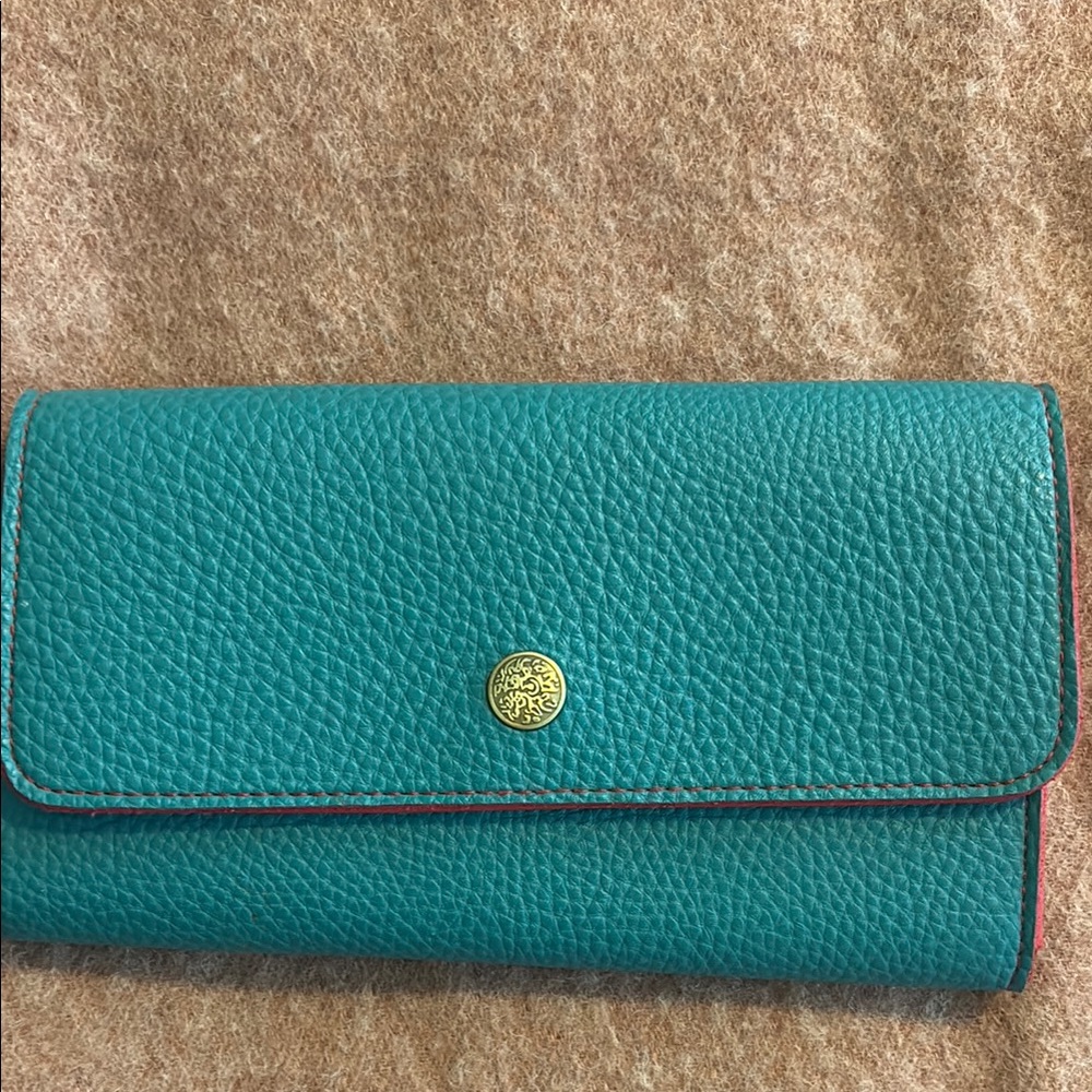 Pink and Blue Pebbled Leather Key Card Holder. Many compartments. NWOT